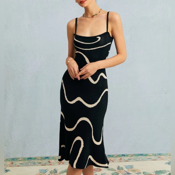 RIHOAS Dresses & Skirts - RIHOAS Black and Cream Midi Dress